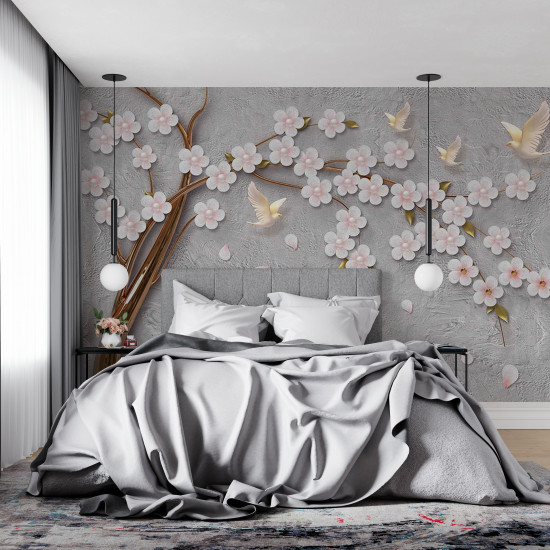 Fototapet White Flowers on Curved Branches