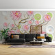 Fototapet Golden Curved Tree with Pink Flowers