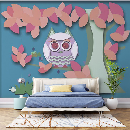 Fototapet Cartoon Bird with Flowers Fototapet Cartoon Bird with Flowers