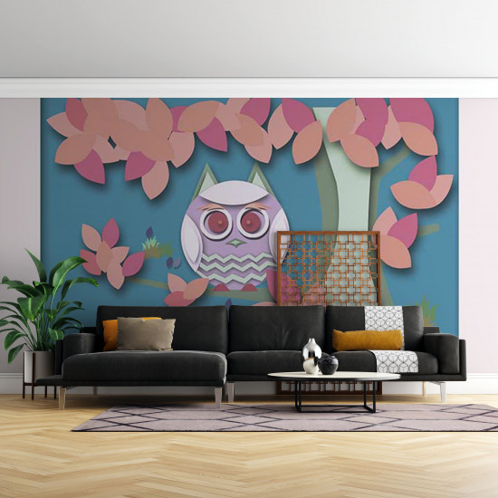 Fototapet Cartoon Bird with Flowers Fototapet Cartoon Bird with Flowers