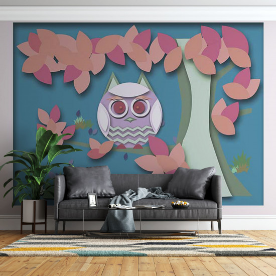 Fototapet Cartoon Bird with Flowers Fototapet Cartoon Bird with Flowers