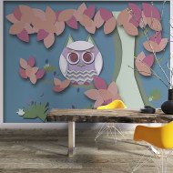 Fototapet Cartoon Bird with Flowers