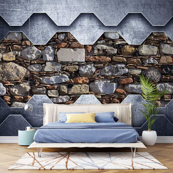 Fototapet Od Stone Wall in a Metal Frame Fototapet Od Stone Wall in a Metal Frame