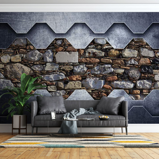 Fototapet Od Stone Wall in a Metal Frame Fototapet Od Stone Wall in a Metal Frame