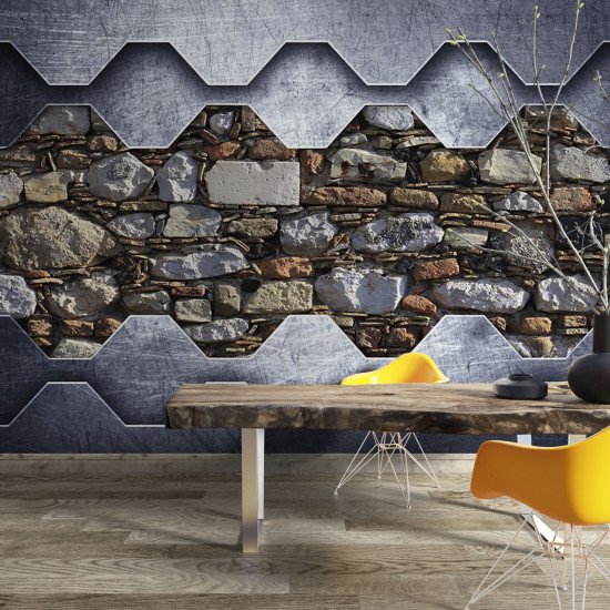 Fototapet Od Stone Wall in a Metal Frame Fototapet Od Stone Wall in a Metal Frame