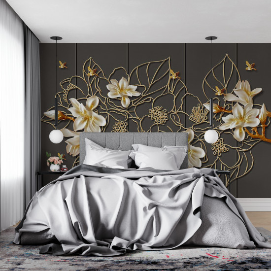 Fototapet Magnolia Flowers with Lines