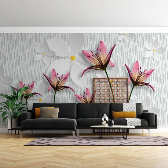 Fototapet White Abstract Paper Flowers Fototapet White Abstract Paper Flowers
