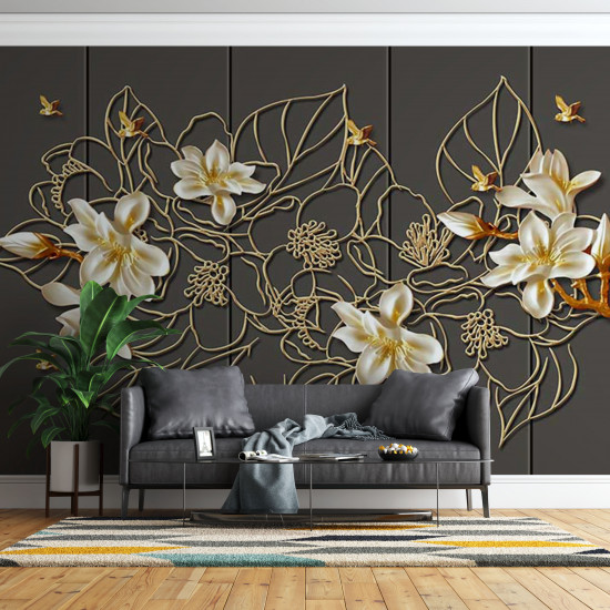 Fototapet Magnolia Flowers with Lines
