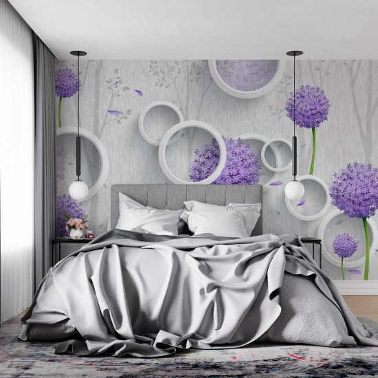Fototapet Purple Dandelions with Circles