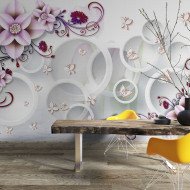 Fototapet White Rings and Liliac Flowers