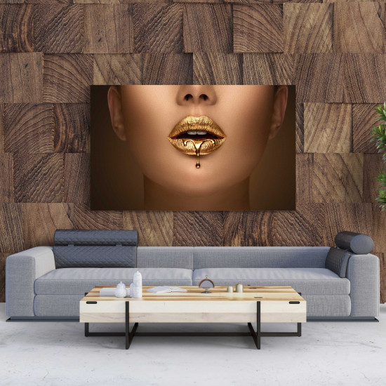 Tablou Canvas Liquid Metal Dripping from Gold Lips