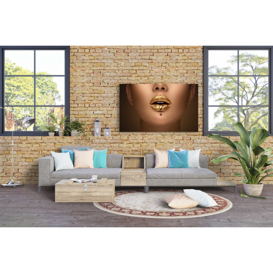 Tablou Canvas Liquid Metal Dripping from Gold Lips