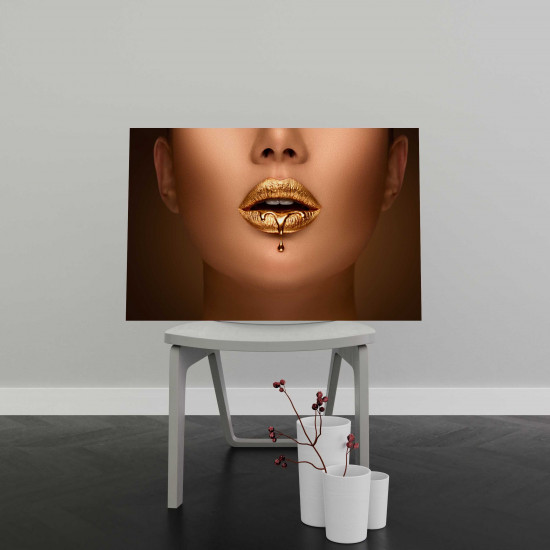 Tablou Canvas Liquid Metal Dripping from Gold Lips