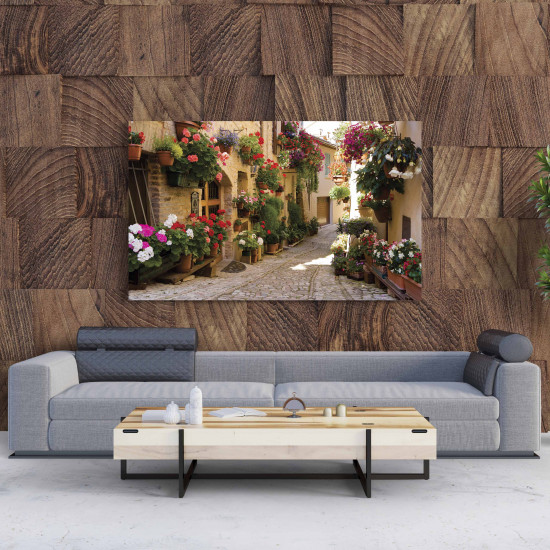 Tablou Canvas Medieval Alley with Flowers in Spello