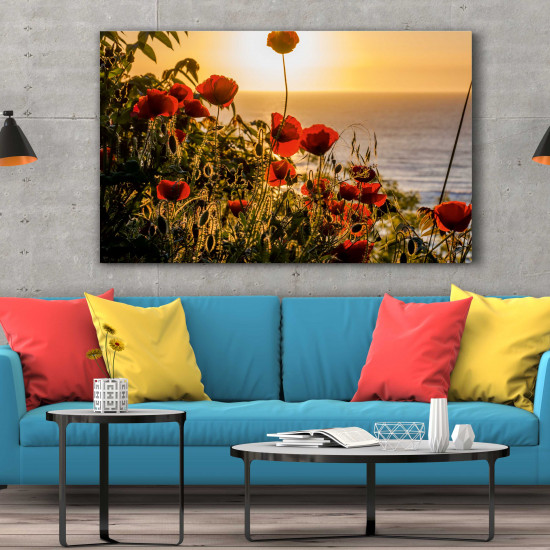 Tablou Canvas Sunset with Poppy Flowers