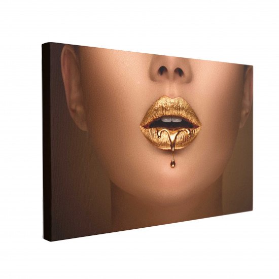 Tablou Canvas Liquid Metal Dripping from Gold Lips