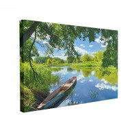 Tablou Canvas Sky Clouds, River, Boat, Green Trees Tablou Canvas Sky Clouds, River, Boat, Green Trees