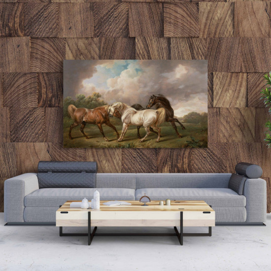 Tablou Canvas Three Horses in a Stormy Landscape by Charles Towne
