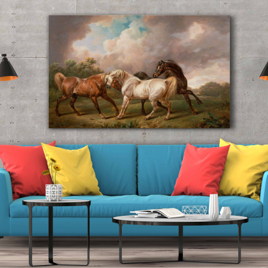 Tablou Canvas Three Horses in a Stormy Landscape by Charles Towne