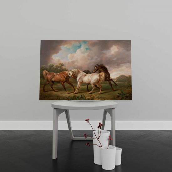 Tablou Canvas Three Horses in a Stormy Landscape by Charles Towne