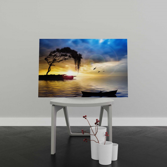 Tablou Canvas Tree, Boat and Sea Painting
