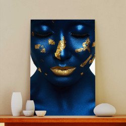 Tablou Canvas Blue Skin and Gold Lips