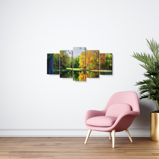 Tablou MultiCanvas 5 piese Colorful Trees Reflections