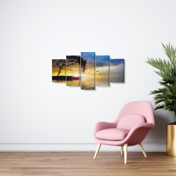 Tablou MultiCanvas 5 piese Tree, Boat and Sea Painting