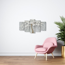 Tablou MultiCanvas 5 piese White Tree With Flowers