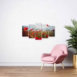 Tablou MultiCanvas 5 piese Poppies in the Wheat Field