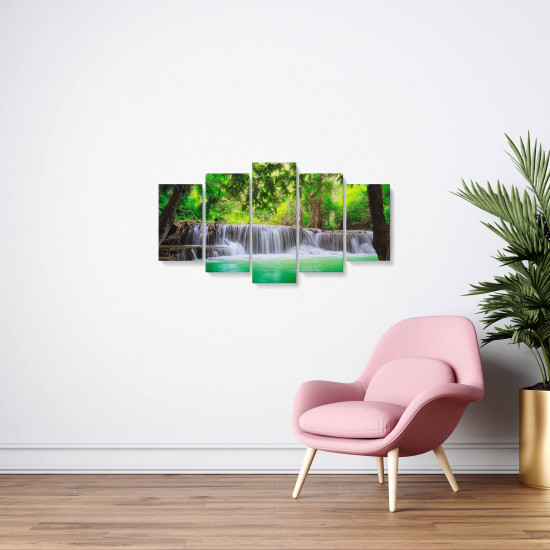 Tablou MultiCanvas 5 piese Tropical Waterfall