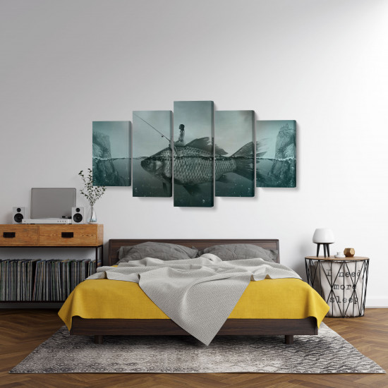 Tablou MultiCanvas 5 piese Artistic Fish with Woman Fishing