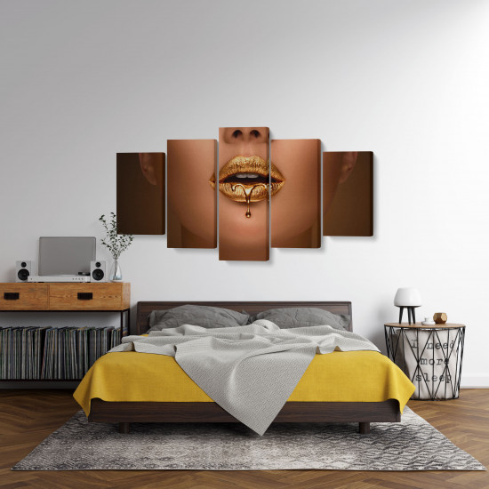 Tablou MultiCanvas 5 piese Liquid Metal Dripping From Gold Lips