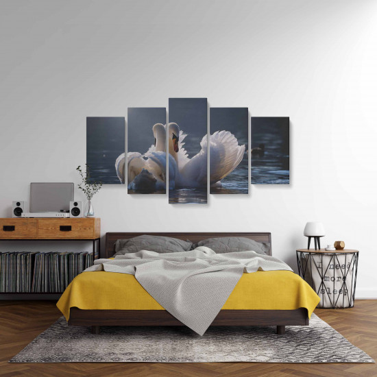 Tablou MultiCanvas 5 piese Swans in Love