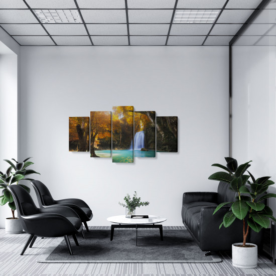 Tablou MultiCanvas 5 piese Deep Forest Waterfall