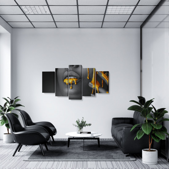 Tablou MultiCanvas 5 piese Gray Liquid Gold