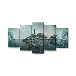 Tablou MultiCanvas 5 piese Artistic Fish with Woman Fishing
