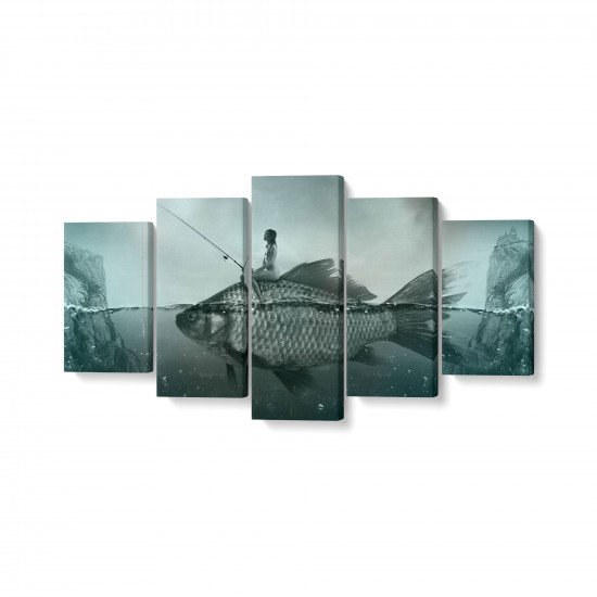 Tablou MultiCanvas 5 piese Artistic Fish with Woman Fishing