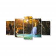 Tablou MultiCanvas 5 piese Deep Forest Waterfall