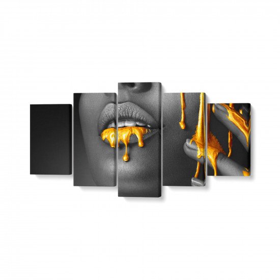 Tablou MultiCanvas 5 piese Gray Liquid Gold