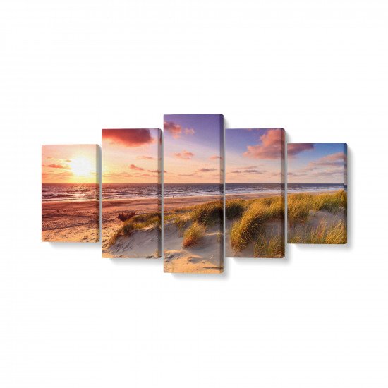 Tablou MultiCanvas 5 piese Seaside with Sand Dunes at Sunset