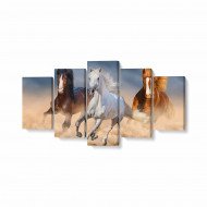 Tablou MultiCanvas 5 piese Three Horse in Desert Tablou MultiCanvas 5 piese Three Horse in Desert
