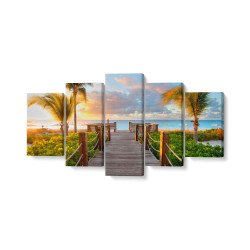 Tablou MultiCanvas 5 piese Wooden Bridge Over the Sea