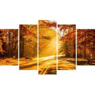 Tablou Forex 5 piese Autumn Road to Forest