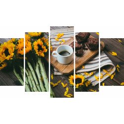 Tablou Forex 5 piese Coffee by the Sunflower