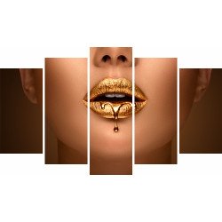 Tablou Forex 5 piese Liquid Metal Dripping From Gold Lips