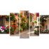 Tablou Forex 5 piese Medieval Alley with Flowers in Spello