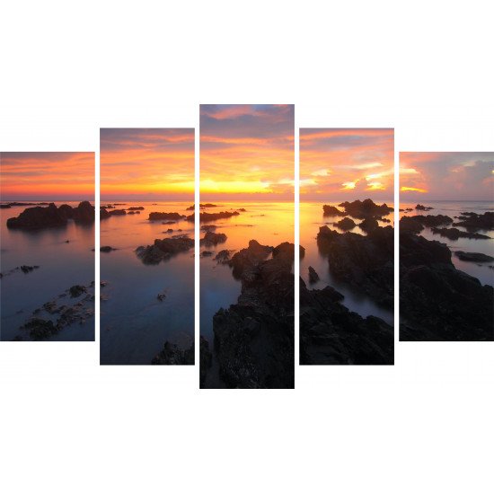 Tablou Forex 5 piese Rocks in Ocean on Sunset