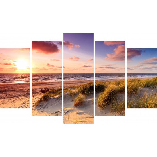 Tablou Forex 5 piese Seaside with Sand Dunes at Sunset
