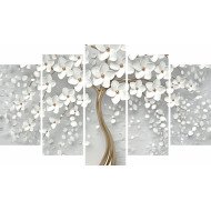 Tablou Forex 5 piese White Tree With Flowers